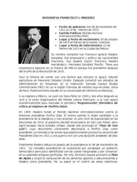 biografia corta de francisco i madero